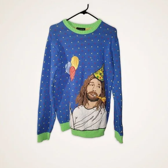SOLD Blizzard Bay Happy Birthday Jesus Ugly Christmas Sweater Sz M - Picture 3 of 6